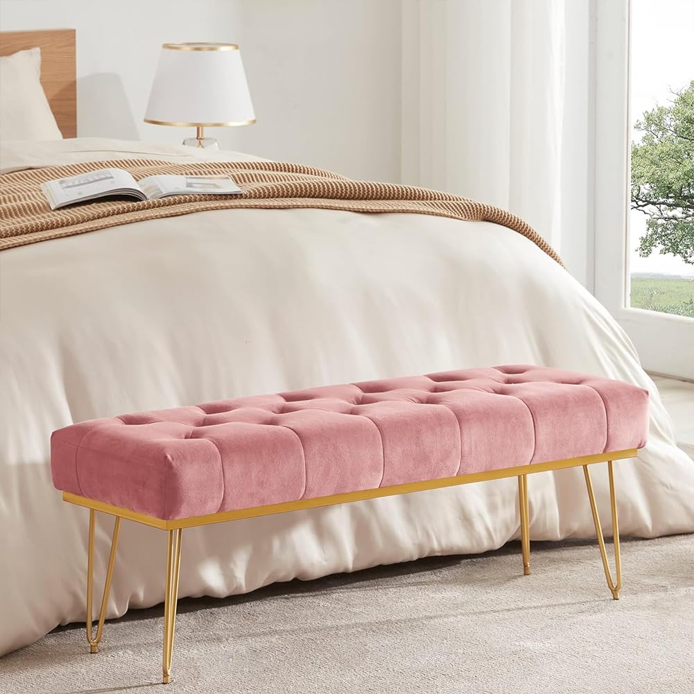 Shally Dogan Panca Fondoletto in Tessuto, Cassapanca Pouf per Camera da Letto, Panchina Ottomana con Imbottitura ad Alta Densità Multiuso da Ingresso, Ideale per Cameretta, Soggiorno, Salotto (Rosa)