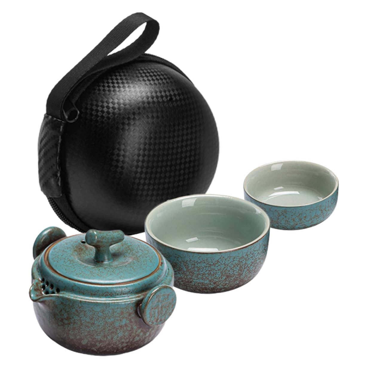 Teekanne Tee Geschenk Satz Satz Tragbares mit Stövchen und Tassen aus Keramik Chinesisches Reise Teeset für Erwachsene für Unterwegs und Tee Partys