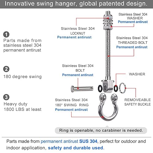 Miniatura 7 de BeneLabel 6 piezas de vigas de madera y colgador de vigas en I, ganchos permanentes de acero inoxidable antioxidante resistente, hamaca de yoga,