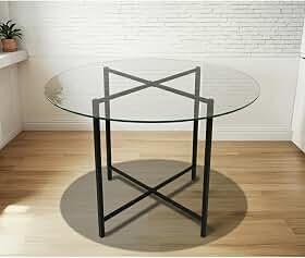 Mesa De Jantar De 70,80,90cm Altura Tampo Redondo Ou Quadrado De Vidro Base Star Industrial Metal Jt Home (70CM, Redondo)