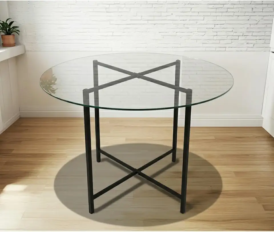 Mesa De Jantar De 70,80,90cm Altura Tampo Redondo Ou Quadrado De Vidro Base Star Industrial Metal Jt Home (70CM, Redondo)