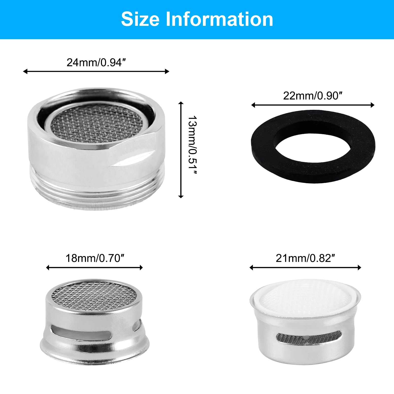 iFealClear 4 aireadores de grifo, filtro de grifo aireador de fregadero de cocina con carcasa de latón macizo, rosca macho de 15/16 pulgadas, aireador de grifo con junta para cocina y baño, cromado
