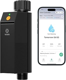 WOOX Smart WLAN Bewässerungscomputer, Kein Hub Erforderlich 2,4GHz Bewässerungsuhr, App/Sprachsteuerung, IP65 Wasserdicht Automatische Garten Zeitschaltuhr mit Regenverzögerung & Manuellem Gießen
