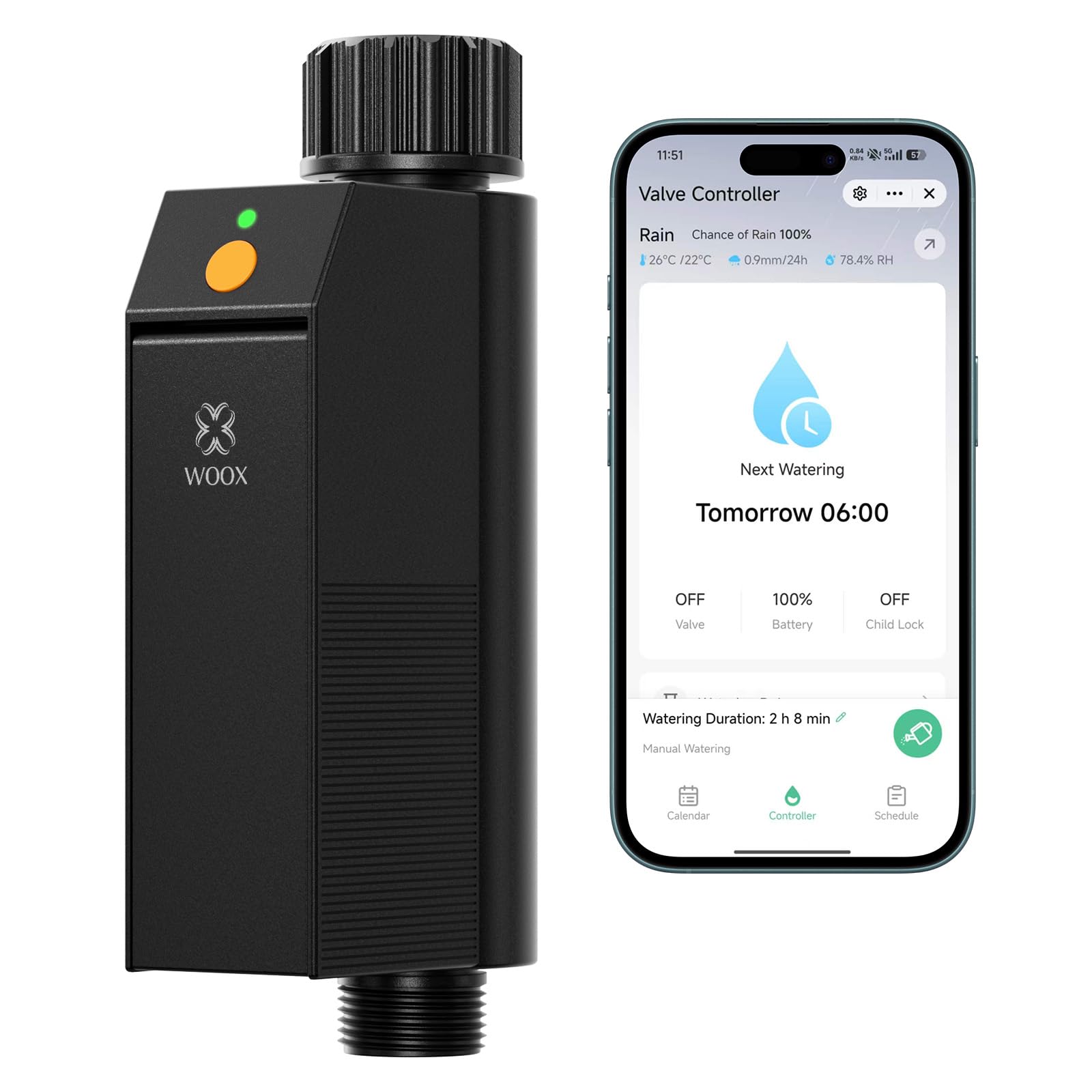 WOOX Programador de Riego WiFi Inteligente, Sin Hub Requerido 2,4GHz Controlador de Riego, App/Control por Voz, IP65 Impermeable Temporizador de Riego Automático con Retraso por Lluvia & Riego Manual