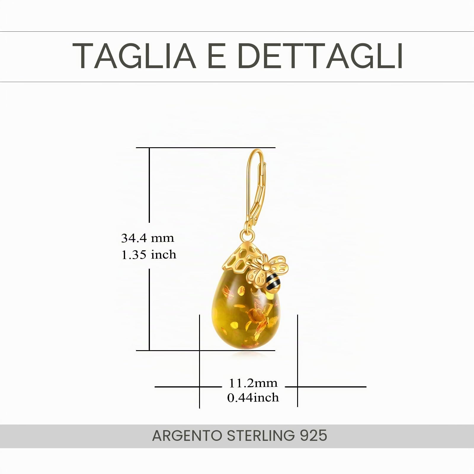 Ambra Ape Leverback Orecchini da donna in argento sterling 925, Argento sterling