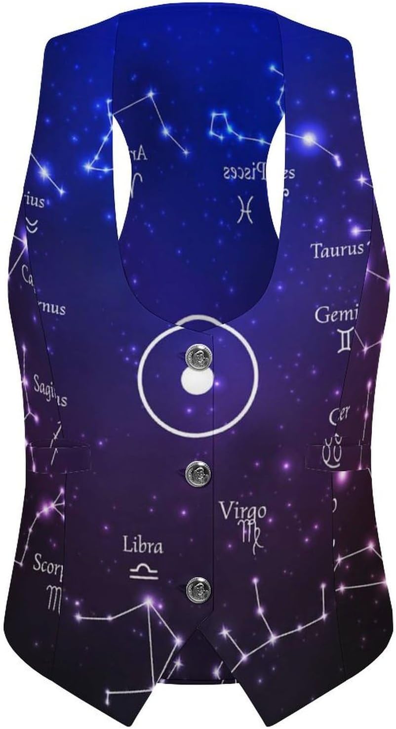 Zodiac Constellations Women's Suit Vest V Neck Button Down Waistcoat Jacket Business Casual Tops