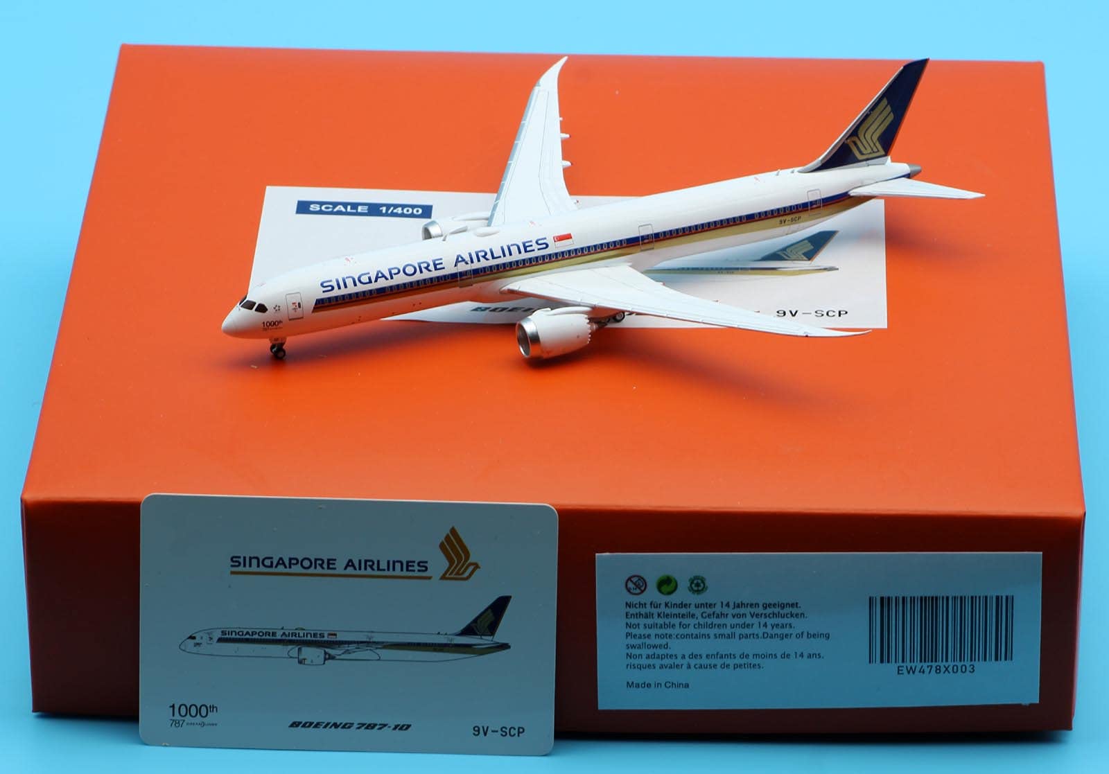 JC Wings 1:400 EW478X003 Singapore Airlines 1000th 787" Dreamliner Alloy Plane Gift B787-10 Diecast 