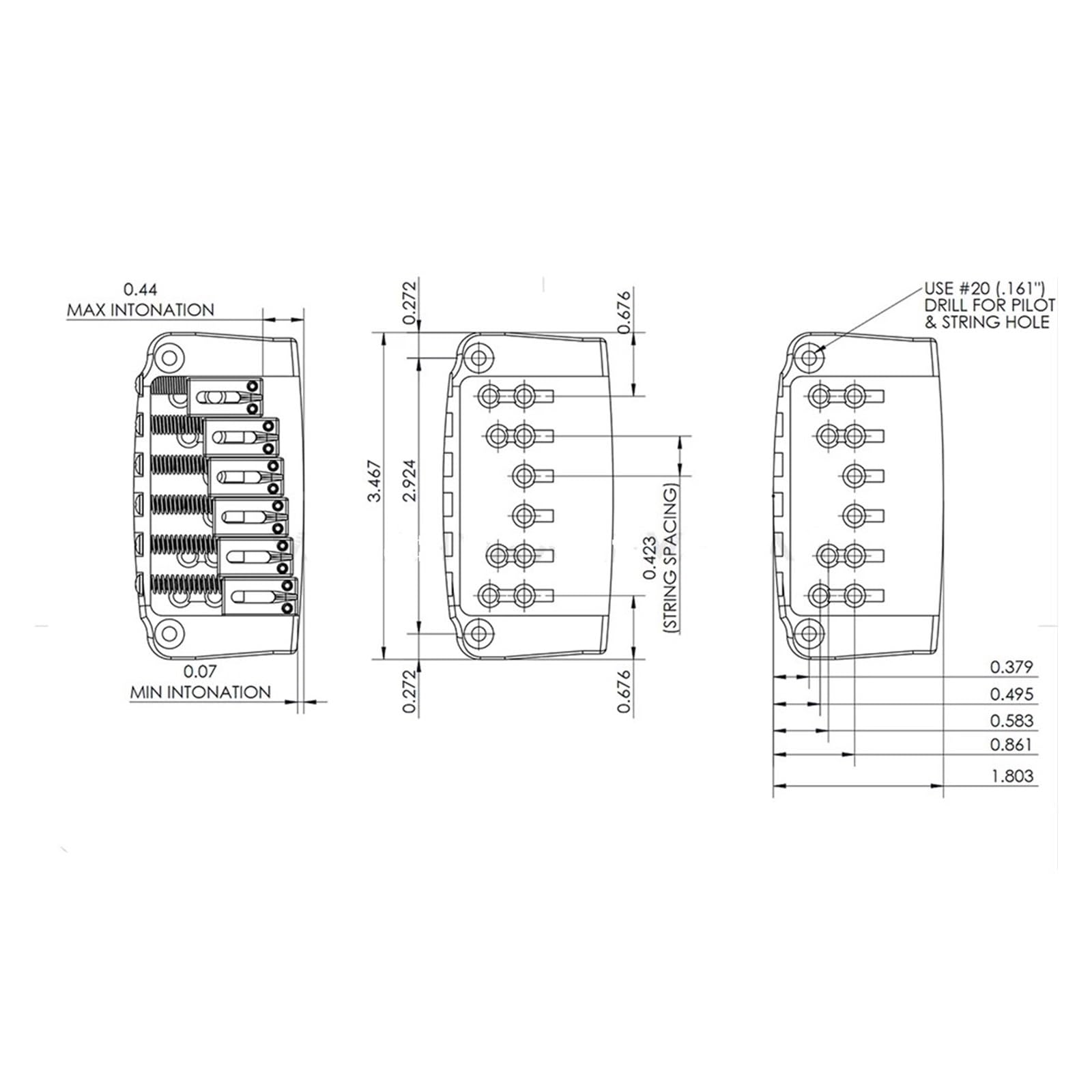 Ponte per chitarra elettrica 6 corde lavorato CNC per Ibby HM | Ponte in metallo cromo nero, corpo unico ambidestro con sellette preangolate(Black 10.8mm)
