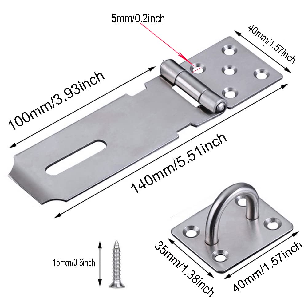 kuou Stainless Steel Padlock Hasp, 5.5 Inch Door Padlock Hasp Heavy