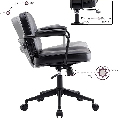 Miniatura 5 de DUOMAY Silla de escritorio retro para computadora de oficina en casa con reposabrazos, moderna silla giratoria de piel sintética con respaldo medio,