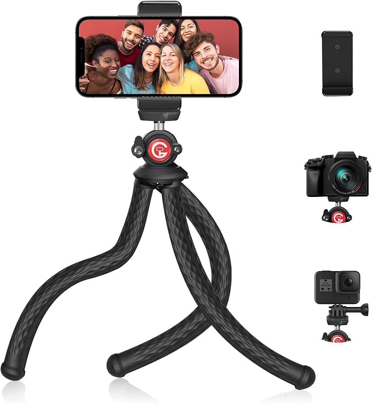 Trípode para teléfono, trípode flexible para iPhone, teléfono celular Android y cámara, trípode pequeño portátil con 7 núcleos de aluminio y clip universal para grabación de vídeo/vlogging/selfie negro