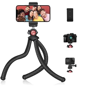 Phone Tripod, Flexible Tripod for iPhone, Android Cell Phone and Camera, Portable Small Tripod with 7 Aluminum Cores & Universal Clip for Video Recording/Vlogging/Selfie Black
