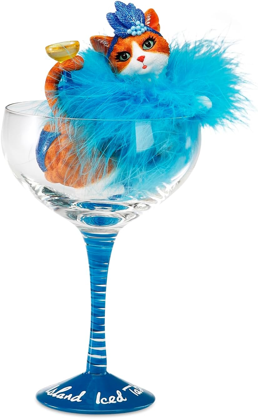 Pavilion Gift Company Long Island Iced 9.25" Tabby in Glass, 12 oz, Blue, Orange, White