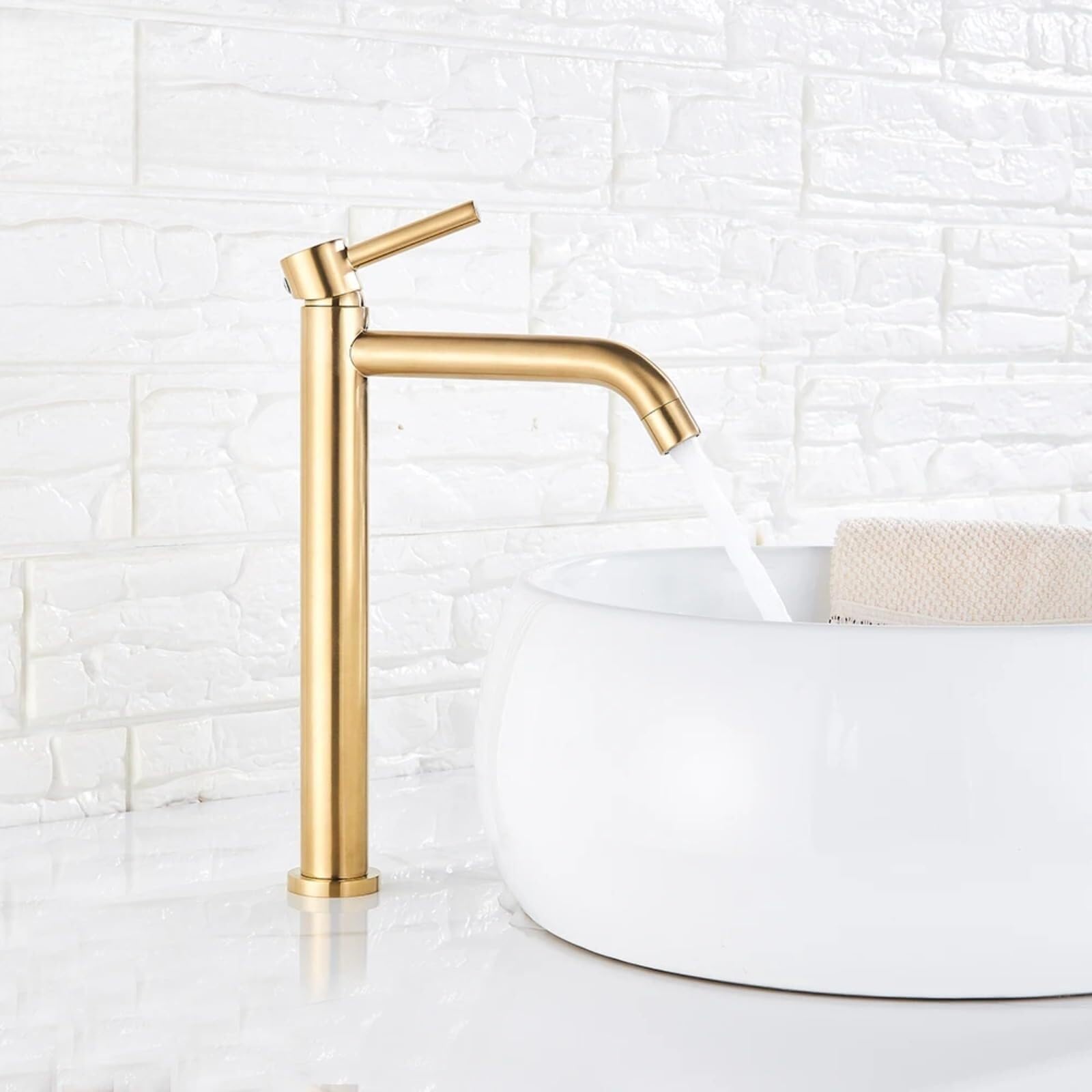 Robinet salle de bain anti-traces mitigeur lavabo eau chaude froide or brossé