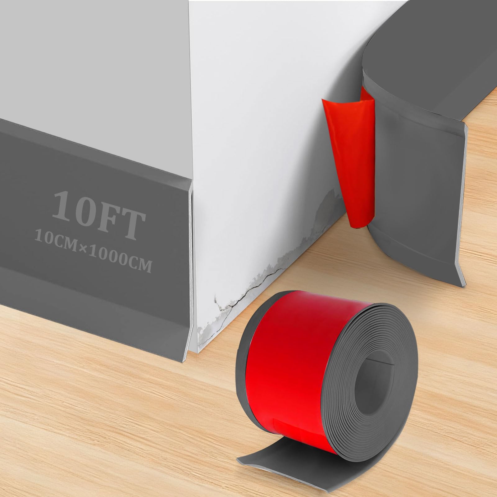 Plinthe Souple Autoadhésive, 10M x 10CM Gris PVC Adhesive, Plinthe Adhesive pour Cuisine et Salle de Bain, Bande Décorative Autoadhésive, Convient pour la Salle de Bain et la Cuisine
