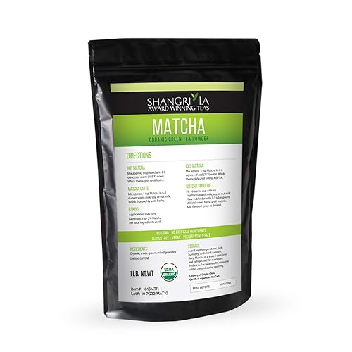 Shangri La Tea Company Matcha té verde orgánico en polvo certificado USDA orgánico sin gluten sin OMG bolsa de 1 libra