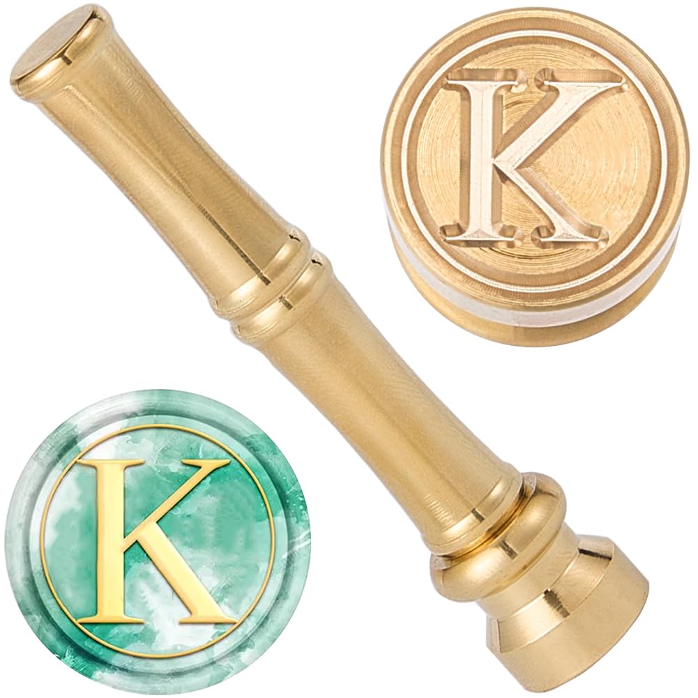 CRASPIRE Letter K Wax Seal Stamp Brass Sealing Wax Stamps 15mm Golden Metal Retro Vintage Alphabet Initial Mini Stamp with Bamboo Stick Handle for Thanksgiving Cards Envelope Wedding Party Invitations