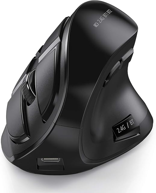 Seenda Ergonomic Mouse Wireless, Rechargeable Vertical Mouse for Multi-Purpose (BT3.0 / 5.0 / 2.4GHZ), Ergonomic Mouse Bluetooth for Laptop / PC / Smart TV / Mac / Smartphone / Tablet / iPad - Black