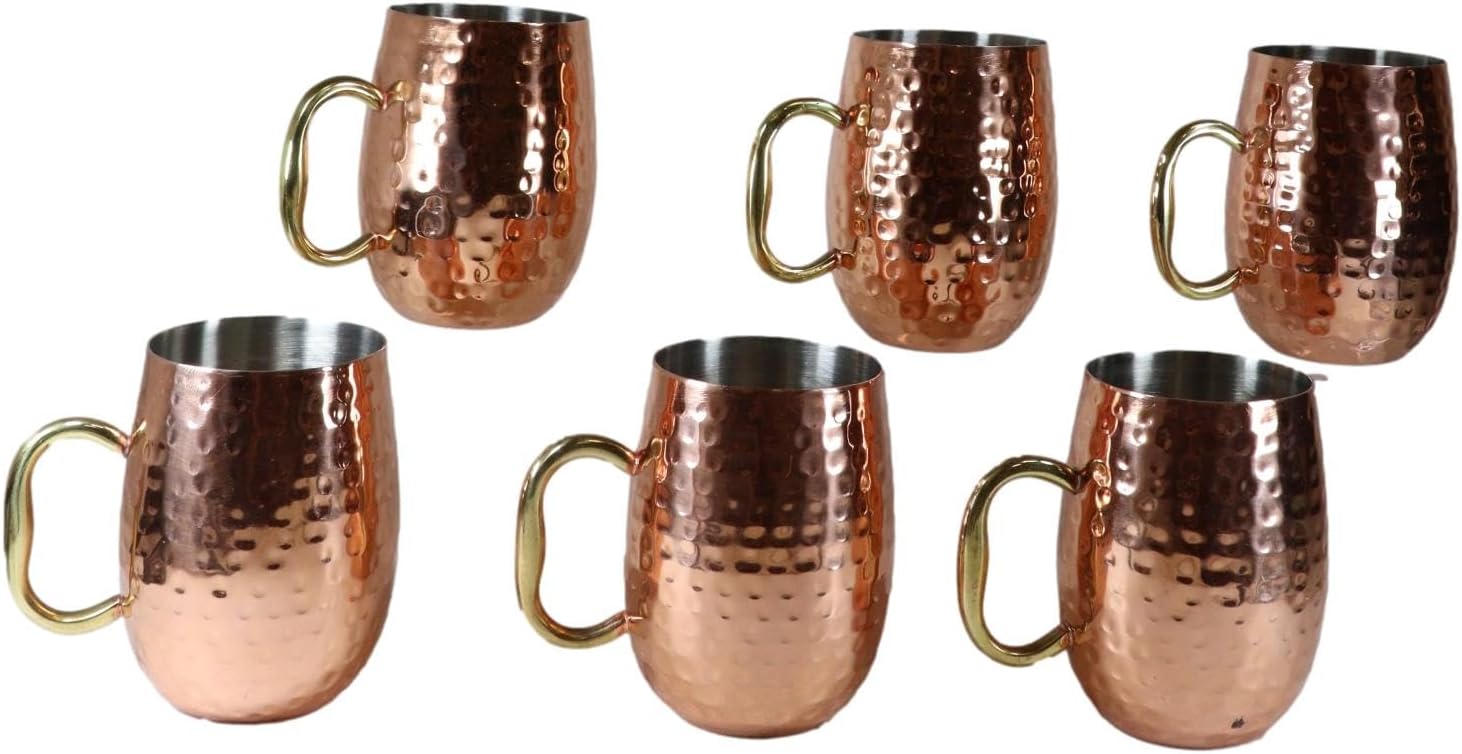 Ebros Gift Industrial Moscow Mule Luxury Stainless Steel Rose Gold Plated Hammered Beverage Barrel Cup Mug With Gold Handle And Silver Interior 16 Fluid Ounces (6)