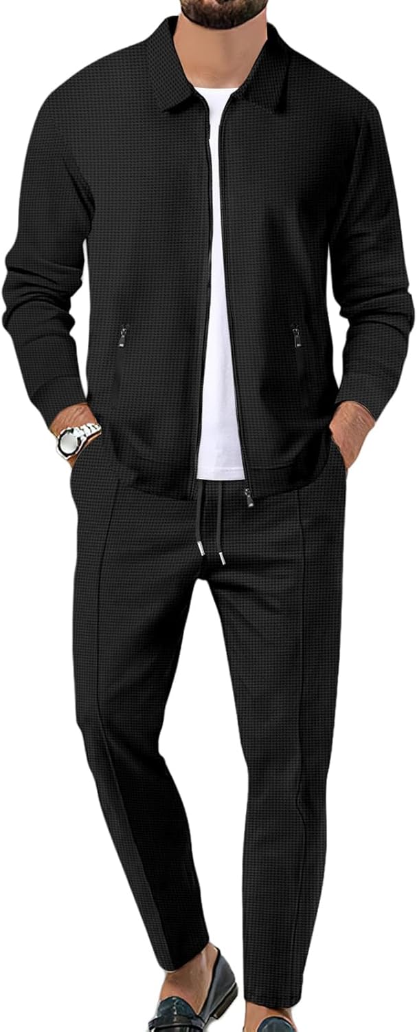 Mens 2 Piece Casual Tracksuit Sets, Lightweight Long Sleeve Full Zip Shirt Jackets and Sweatpants for Jogging