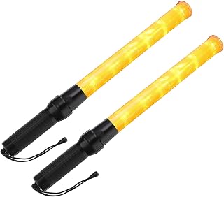 PATIKIL 21inch Traffic Wands, 2Pcs 2 Flashing Modes LED Warning Light Police Signal Controller Baton Lamp with Wrist Lanyard for Car Direct, Traffic, Airport, Parking Guide, Yellow