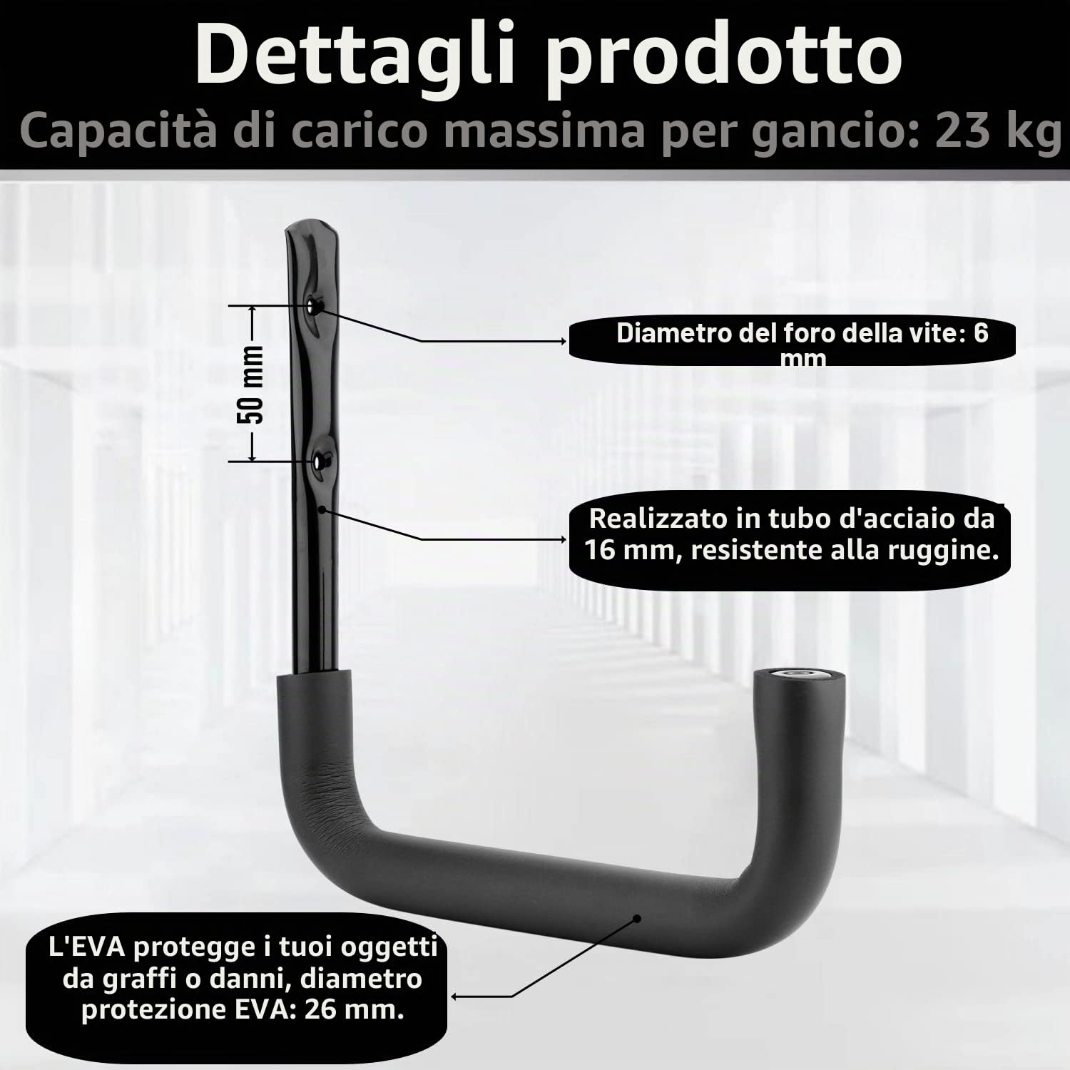 8 ganci per scale, 25 cm, per garage, organizer da parete, resistente, per utensili, pieghevole, per sedie, biciclette, sci, attrezzi