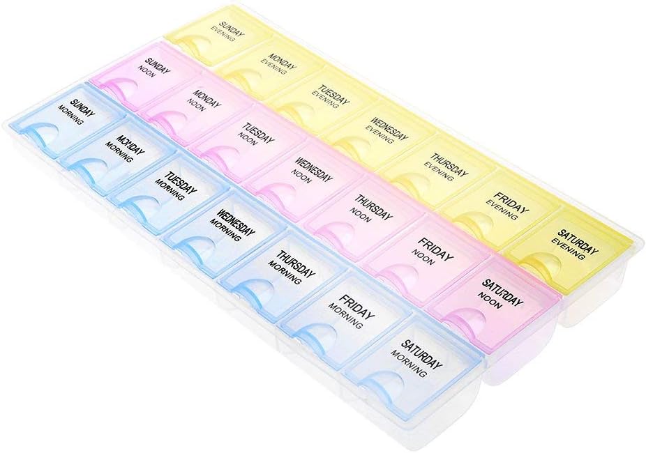7-Day Pill Organizer, Large Weekly Pill Case，3 Times a Day Pill Box, Weekly Travel Pill Planner, Medication Supplements Vitamin Fish Oil Morning Noon Evening Container,by ALLOYSEED
