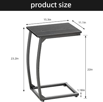 LAKEMID C Shaped Side Table,Couch Side Tables that Slide Under,Sofa End Table with Metal Frame,C Table for Sofa,Easy Assembly,Space-Saving,TV Tray Table for Living Room or Bedroom (Black)