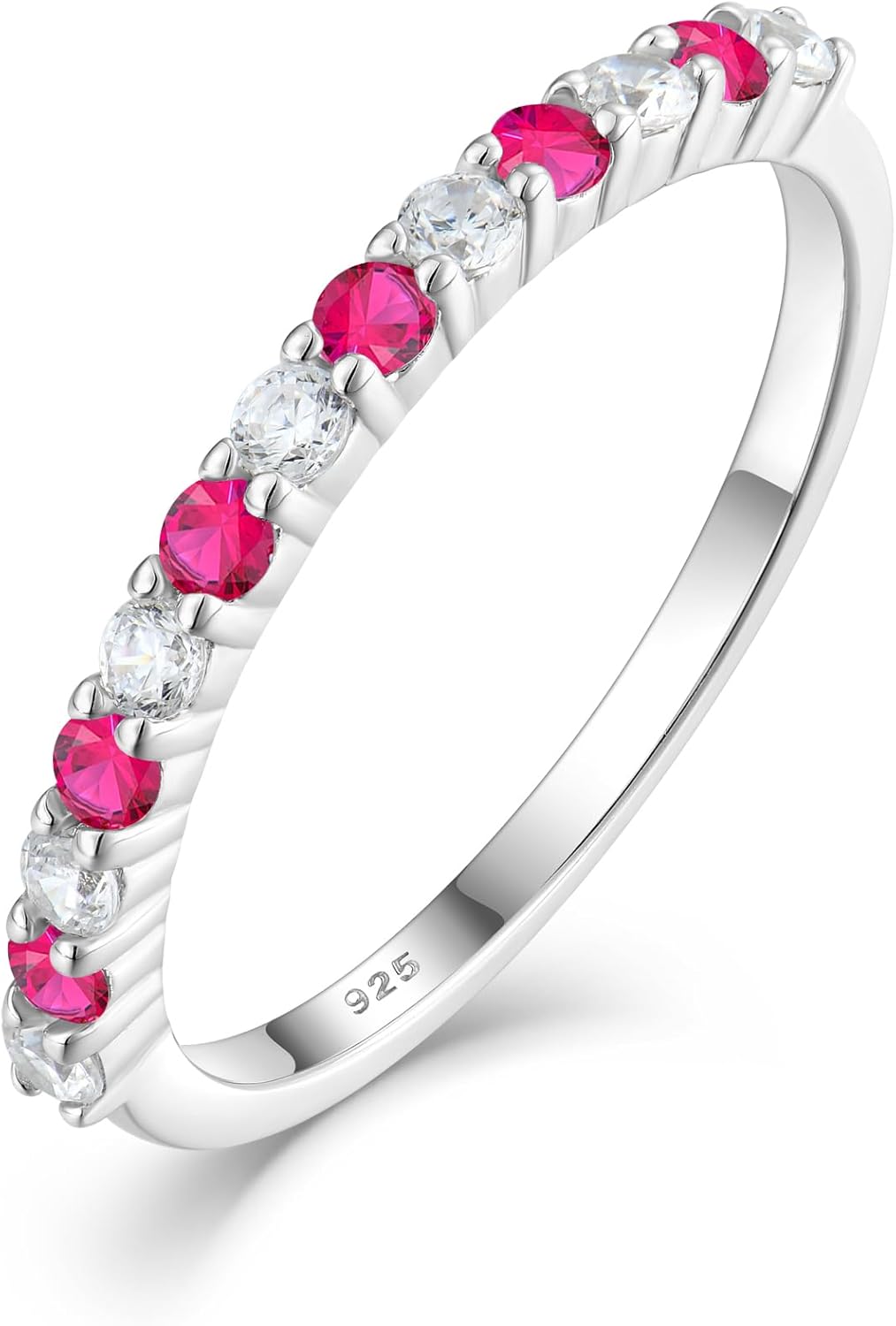 2 mm Half Eternity Ring 925 Sterling Silver Stackable Rings Wedding Anniversary Birthstone Band Ring for Women Size 5-10