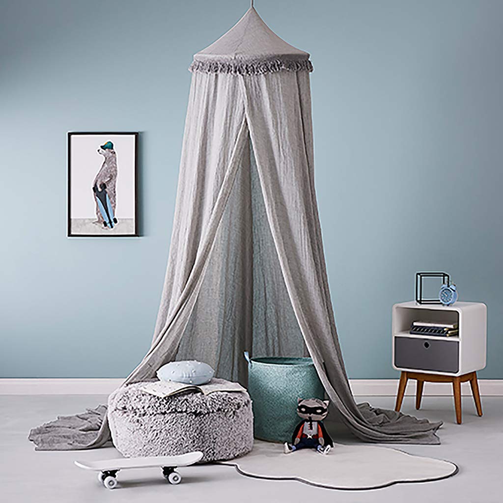 Mosquito Net Baby Bed Canopy - Chiffon Breathable Children Round Dome Tent for Game House,Playing Reading Corner, Bedroom Decoration,Grey