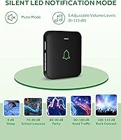 Vista 7 de AVANTEK Timbre de puerta inalámbrico, mini CB-11 timbre impermeable que funciona a 1000 pies con 52 melodías, 5 niveles de volumen y flash LED