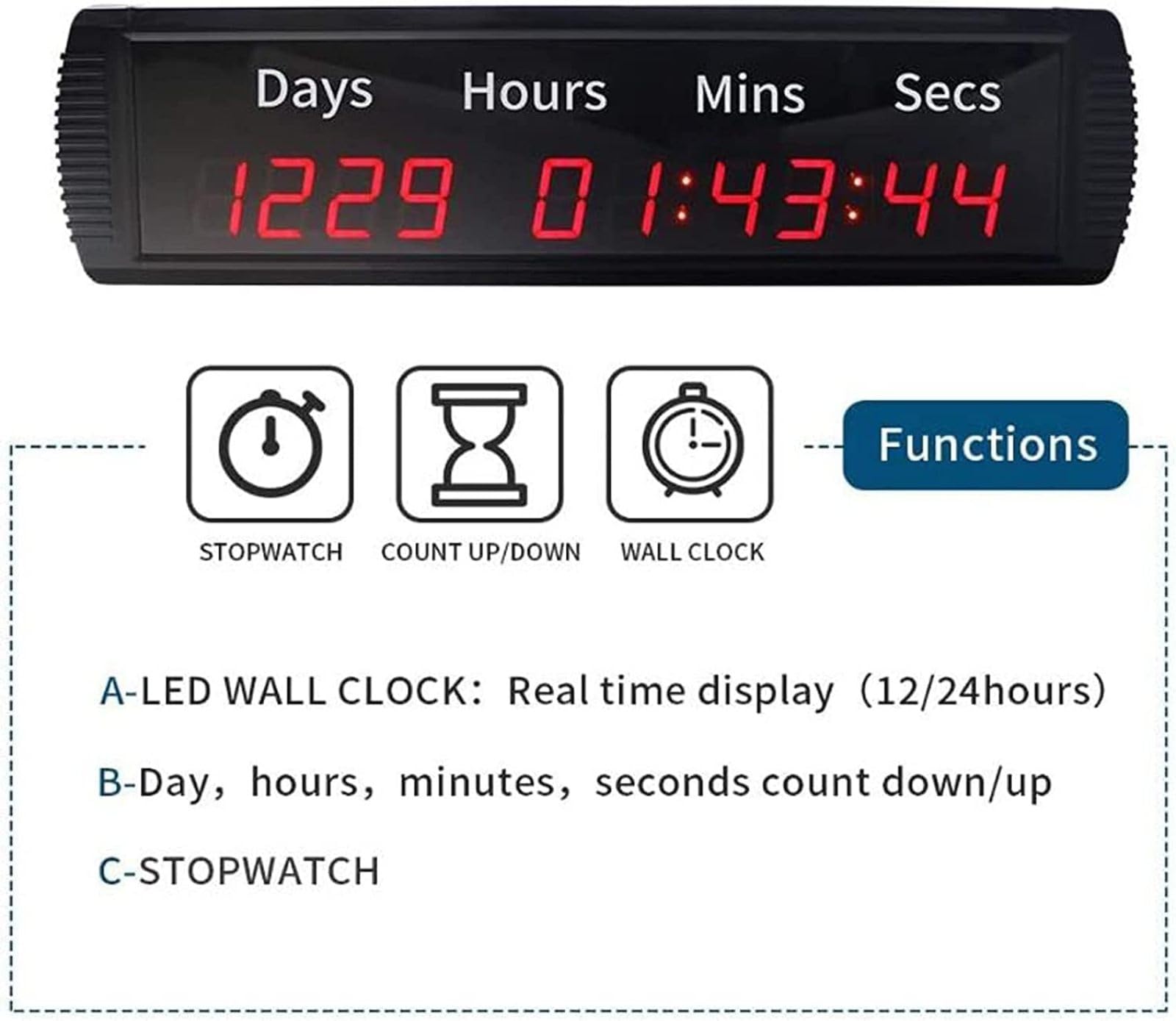 CLoxks 1,8 Zoll LED Tages Countdown Uhr, Digitale Wanduhr, Countdown, 10 Ziffern, LED Countdown Timer, 24 Stunden Digital Timer, Tage, Countdown Uhr für Labor, Stunden Minuten Format