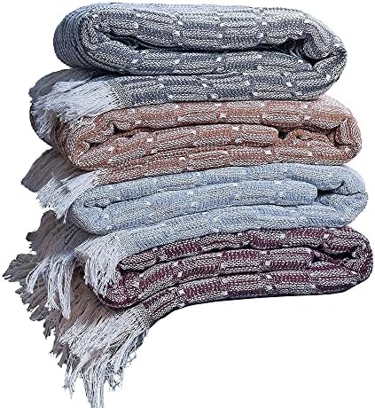 Milam London Large Natural Cotton Knitted Throw For Armchair Sofa Settee Couch Bed Farmhouse And Home Decor I Bedspread 170 x 200 cm Grey - Anthracite