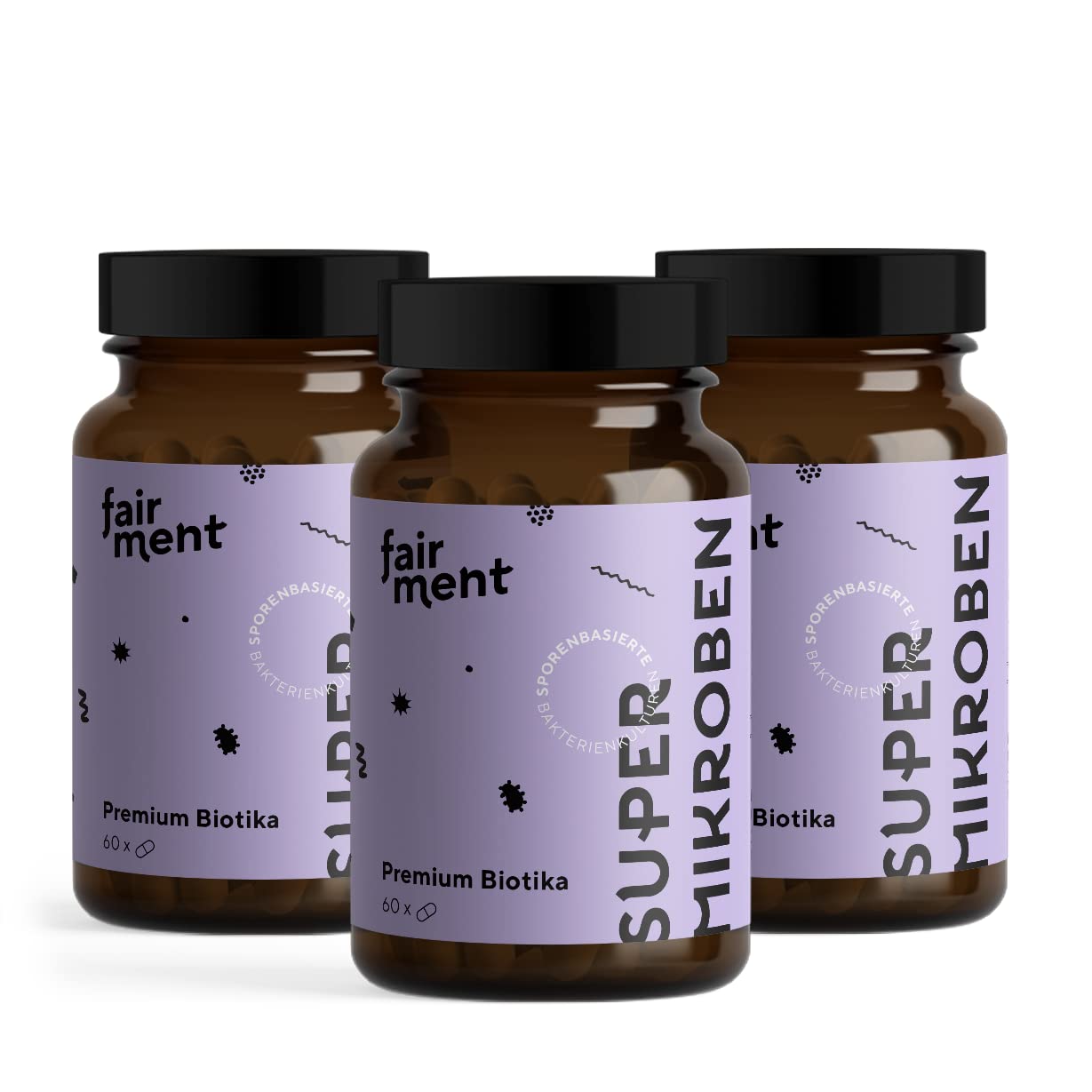 fairment SuperMikroben® Bakterien Stämme 3 MRD KBE/Tagesdosis, mit Zink, vegan, histamin-freundlich und hochdosiert, 60 Kapseln aus Deutschland - (3 Gläser)