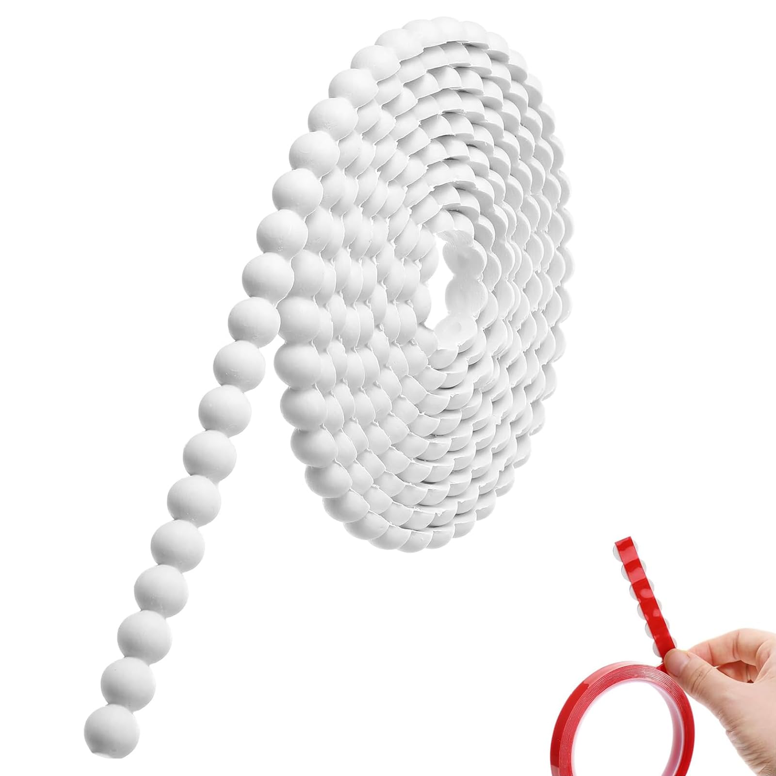White Flexible Bobbin Trim Moulding, Self Adhesive Beading Trim, PVC Flexible Moulding Beaded with 6M Adhesive Tape, Peel and Stick Moulding for Wall, Ceiling, Cabinet, Worktop, Tile Edge (15mm×6m)