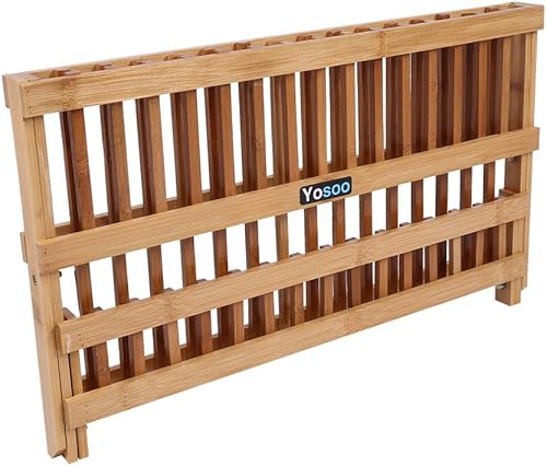 Miniatura 9 de Estante plegable de madera de doble nivel para cocina, plato escurridor de cubiertos, secadora de cubiertos