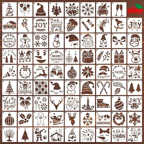 DZXCYZ 80 Pcs 3 x 3 Inch Christmas Stencils for Painting on Wood Reusable Merry Christmas Ornament Snowflakes Holiday Stencils DIY Craft Template Set for Wall Rock Home Decor
