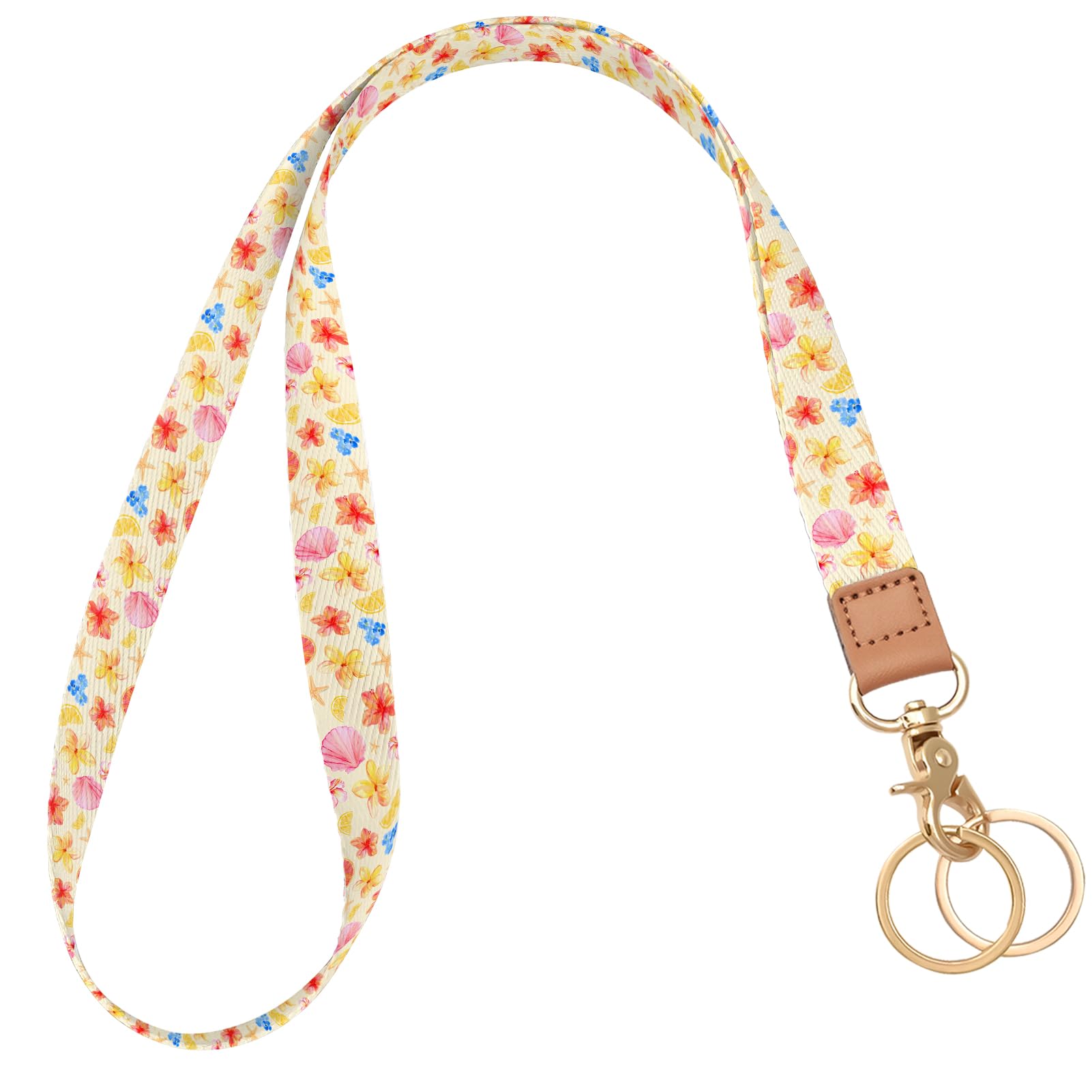 Knagsfa Lanyards for ID Badges, Cute Lanyard for Keys with Metal Hook Long Neck Keychain Strap for Women, Orange Yellow Flower