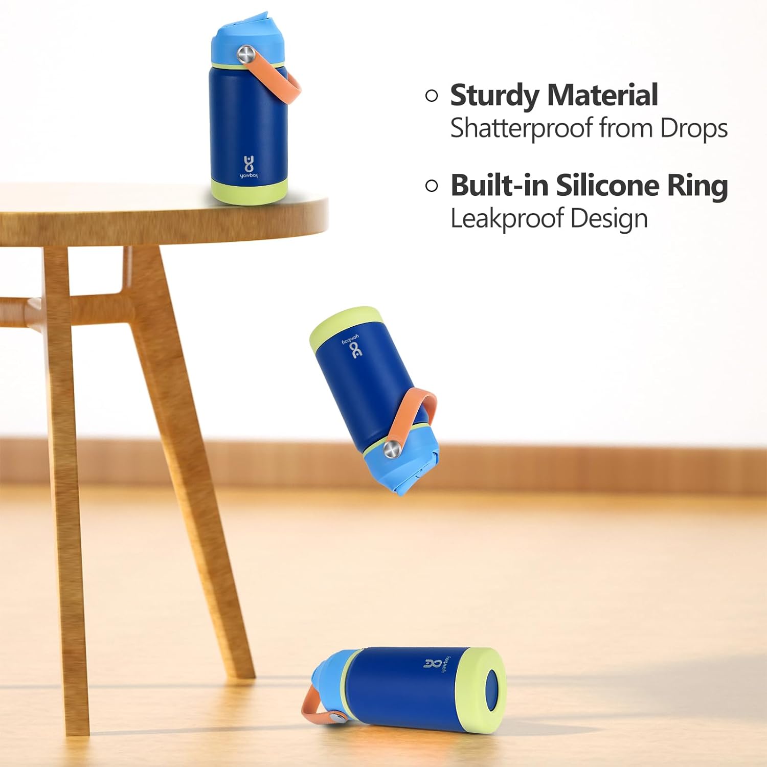 Kids Insulated Water Bottle with Straw Lid & Silicone Handle,12oz Kids Leak Proof Water Bottle for School Boys Girls,Double Wall Vacuum Stainless Steel with Non-slip Silicone Base(Dark Blue) - Image 6