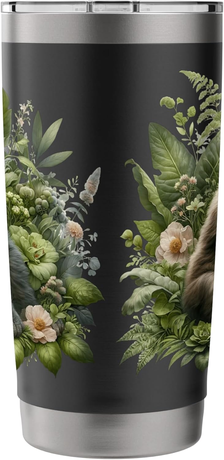 Baby Gorilla In Nature Green Floral Jungle Leaf Background Stainless Steel Insulated Tumbler - Image 2