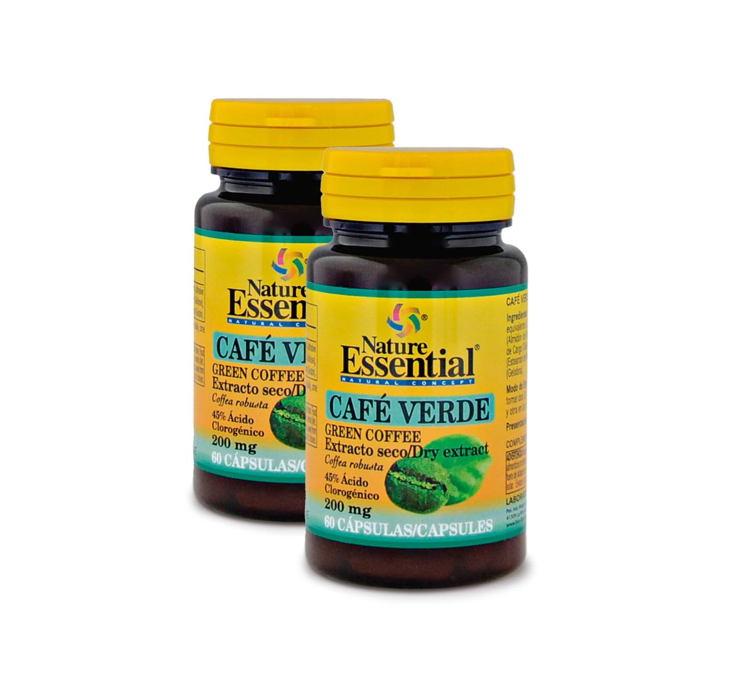 Nature Essential | Café Verde 200 mg | (Extracto Seco 45% Ácido Clorogénico) 60 Cápsulas (Pack 2 unidades)
