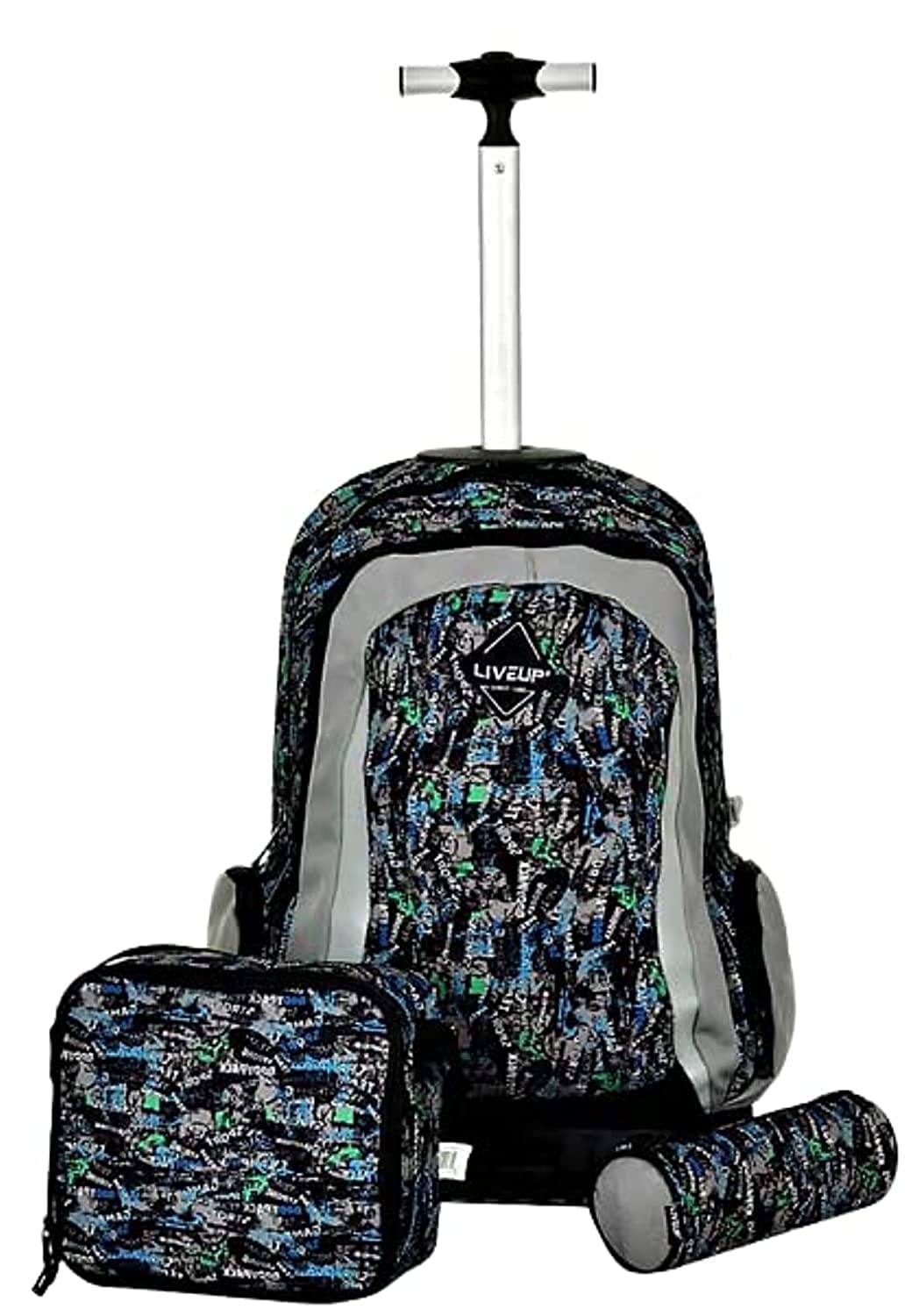 LIVE UP 3 IN 1 Trolley School Bag with 2 Wheels, lunch bag and a pencil case with adjustable shoulder straps (32.3 * 17.8 * 50)