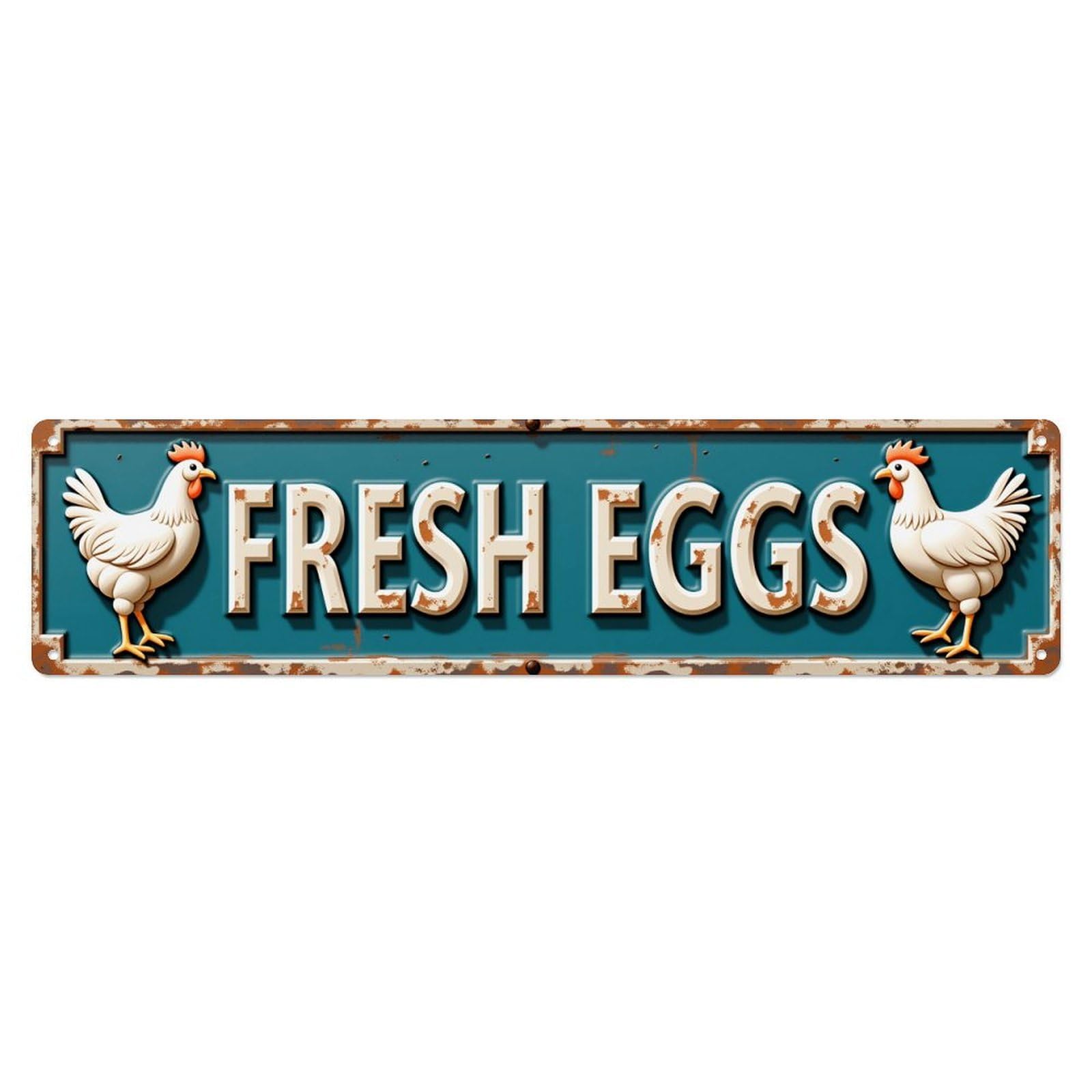 Ldfuieksufg Style Rectangular Fresh Eggs White Chicken Country Wall Sign Farm Kitchen Decor Vintage Aluminium Metal Sign, Retro Wall Decor For Home, Bar, Garage & Farmhouse 10 * 40Cm