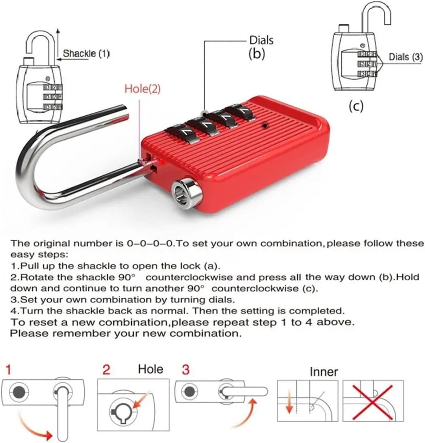 Solid Color Wave Pattern 4 Digit Password Lock Luggage Combination Metal Padlock Travel Backpack Zipper Lock 1Pcs(Pink)