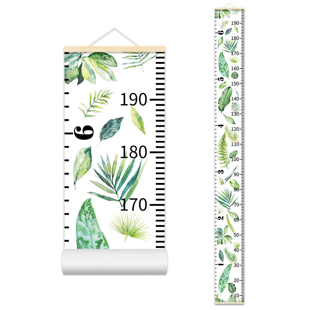 Nustila Green Plants Growth Chart for Kids Baby Height Chart Ruler Removable Canvas Wooden Frame Hanging Wall Rulers Measurement Charts for Toddler Room Nursery Decor - 79