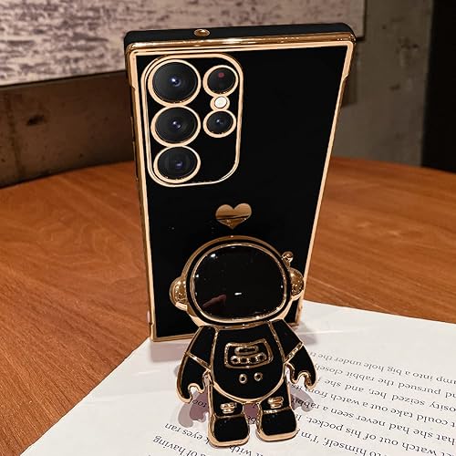 Miniatura 3 de AIGOMARA Funda de astronauta para Samsung Galaxy S24 Ultra, funda con soporte oculto de astronauta chapado en 6D para mujeres y niñas, soporte