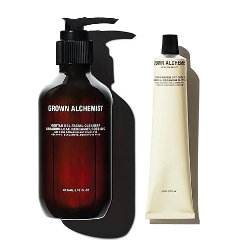 Grown Alchemist Kit de crema de día y limpiador facial crema de día. Hidratante facial y limpiador facial de gel suave