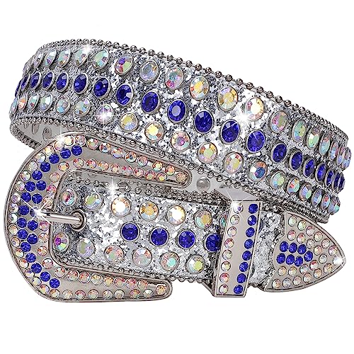 Image of SUOSDEY Women Men Rhinestone Belt Unisex Sequin Strap Bling Crystal Western Studs Glitter Luxury Belt for Jeans Pants Dress