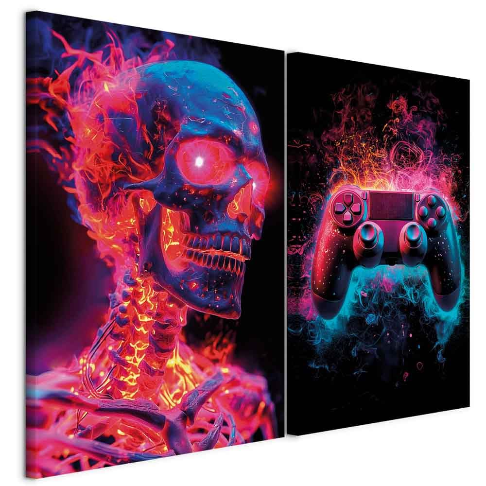 murando - Set di 2 Quadri Fonoassorbenti Componibili Gaming Horror 120x90 cm Ciascuno delle Dimensioni di 60x90 cm - Collage 2 Pezzi - Quadro Acustico Stampa su Tela Camera da Letto - i-H-10016-b-a
