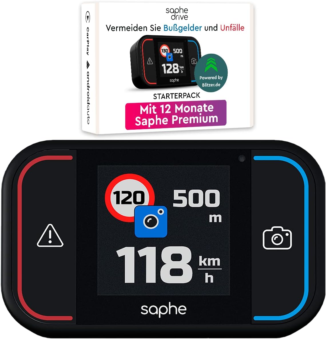 Saphe Drive Pro Car alarm system | Warns about speed camera and road hazards| Connection via Bluetooth| Requires subscription (12 months included)